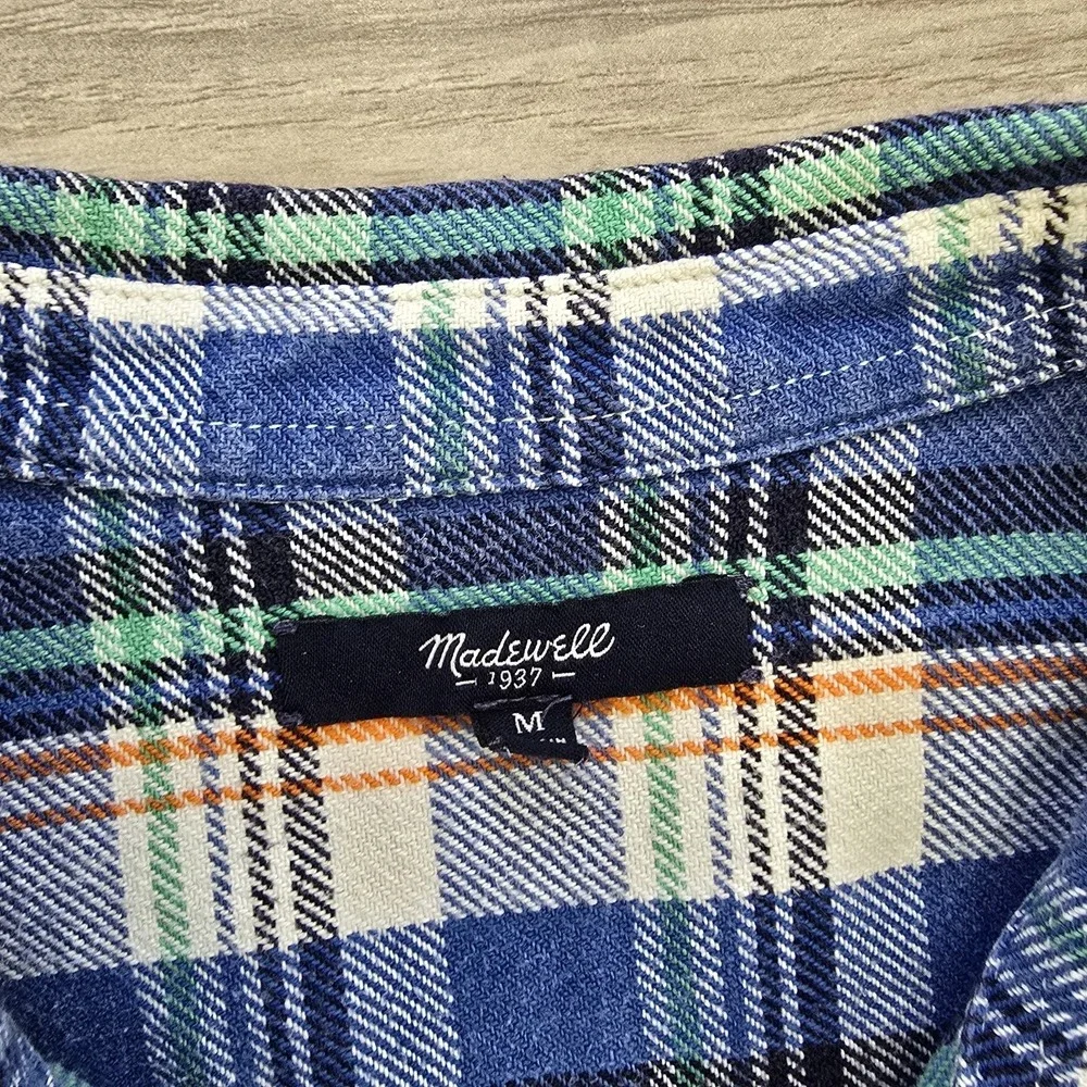 Madewell Top Womens Medium Flannel Plaid Button Front Long Sleeve Blue - Picture 4 of 8